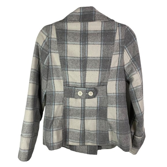 Old Navy Women Plaid Gray White Light blue Silky liner Coat Jacket Sz Small - Picture 10 of 13